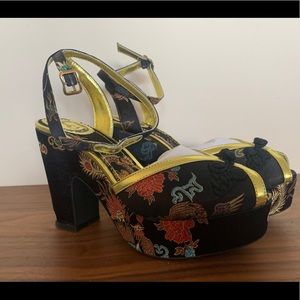 Miss L Fire Black and Gold Platform Shoes -NEW